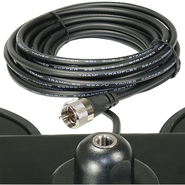 Tram 5-Inch Tri-Magnet CB Antenna Mount with Rubber Boots and 18-Foot RG58A/U Coaxial Cable - 269