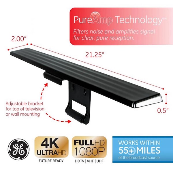 Ge GE Ultapro Indoor HDTV Ultra Thin Amplified Antenna 1 pk - 37075