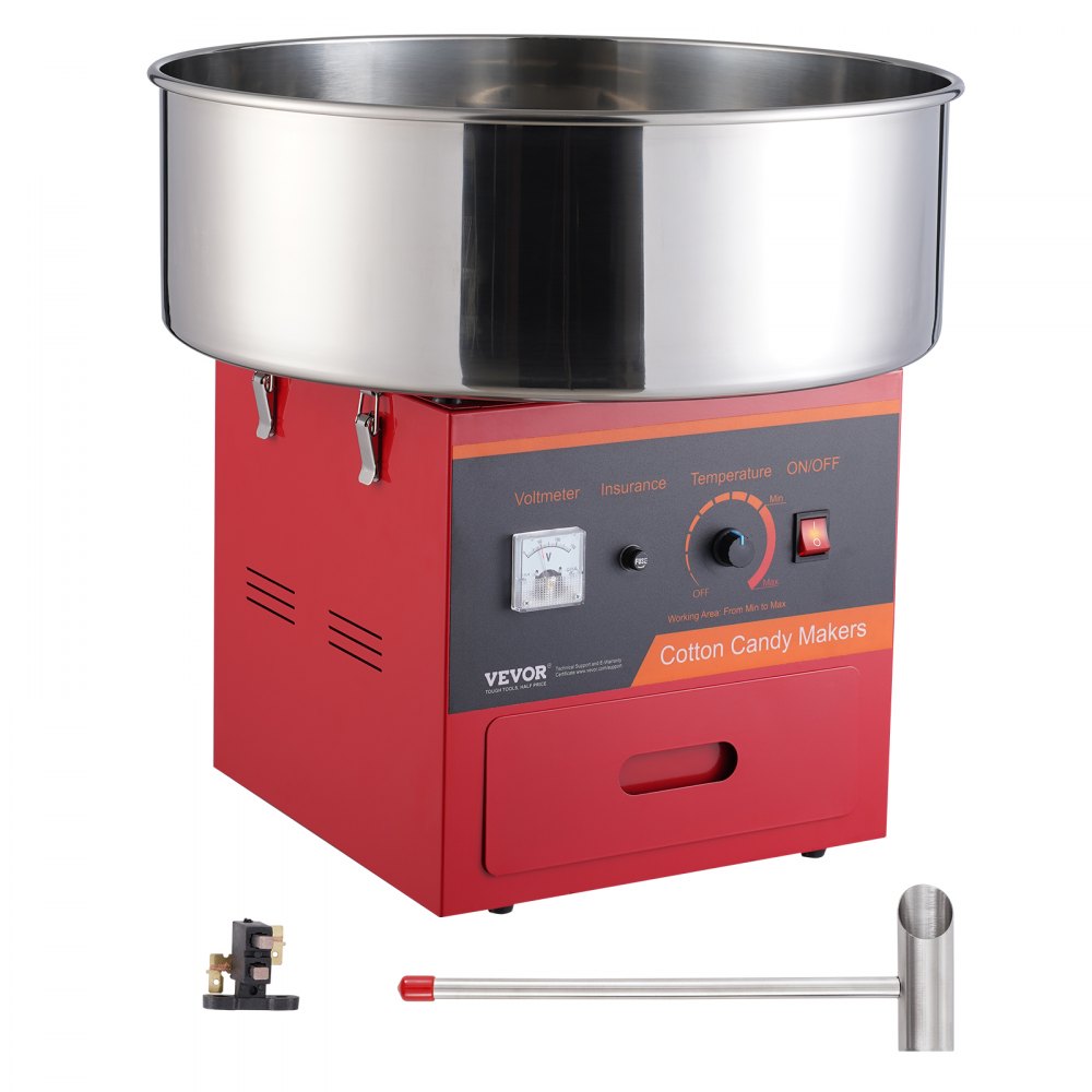 VEVOR Electric Cotton Candy Machine, 1000W Candy Floss Maker, Commercial Cotton Candy Machine with Stainless Steel Bowl, Sugar Scoop, and Drawer, Perfect for Home Kids Birthday, Family Party, Red - TSMHTJHSWGZMYG5FSV1