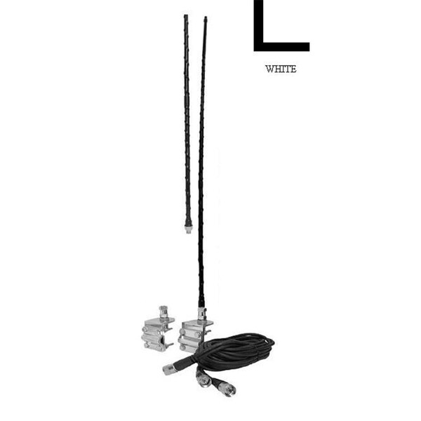 Accessories Unlimited 2 ft. Dual Mirror Mount CB Antenna Kit with 3 Way Bracket - White - AC53674
