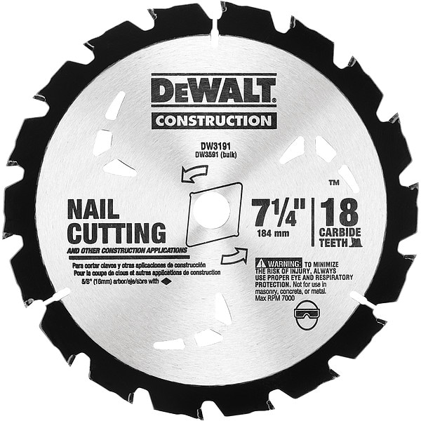 Dewalt Series 20 7-1/4" 18T Nail Cutting Circular Saw Blade (Bulk) - DW3591B10