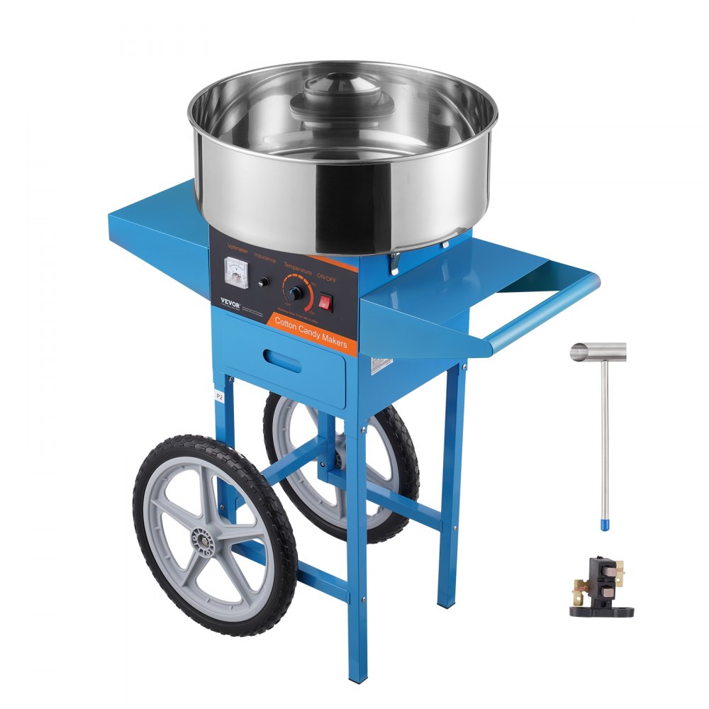 VEVOR Electric Cotton Candy Machine with Cart, 1000W Commercial Candy Floss Maker with Stainless Steel Bowl, Sugar Scoop and Drawer, Perfect for Home, Kids Birthday, Family Party, Blue - HCMHTJLSWGZMUYN9UV1