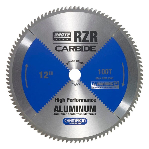 Brute Platinum 12in Brute RZR Carbide Tipped Circular Saw Blades for Aluminum / Non-Ferrous, 100 Teeth, 1in Arbor - CHA RZR-12-100-NF