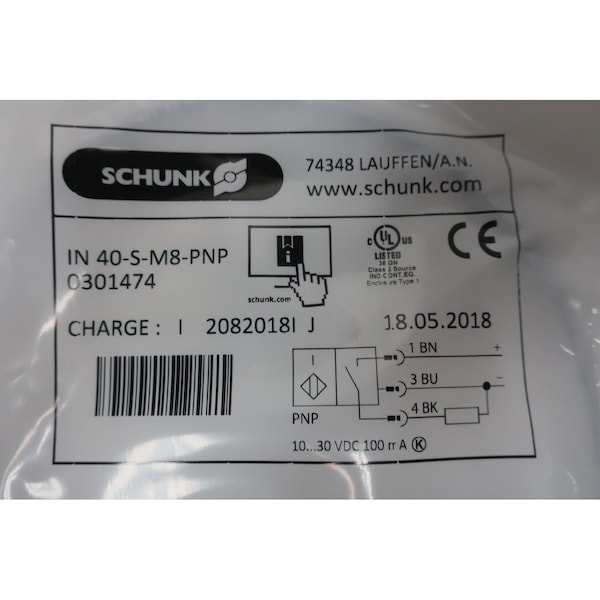 Schunk con sensor de proximidad con cable de extensión - IN 40-S-M8-PNP KA BG08-L 3P-0500-PNP