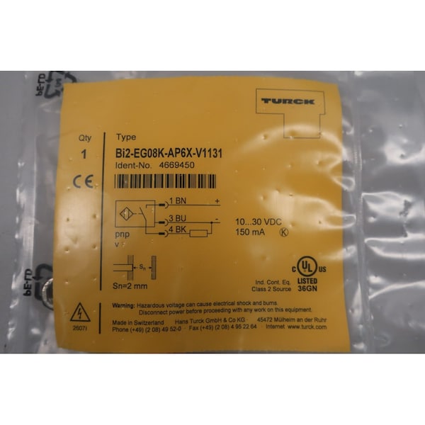Sensor de proximidad inductivo Turck Bi2-Eg08K-Ap6X-V1131 de 10-30V-CD - BI2-EG08K-AP6X-V1131