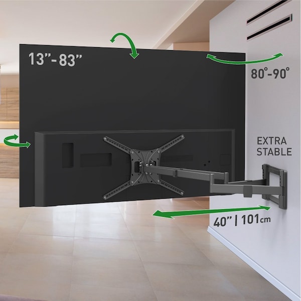 Barkan Barkan 13-83 inch Full Motion-4 Movement Extra Long Dual Arm Flat/Curved TV Wall Mount 110 lbs Black - BM464XL