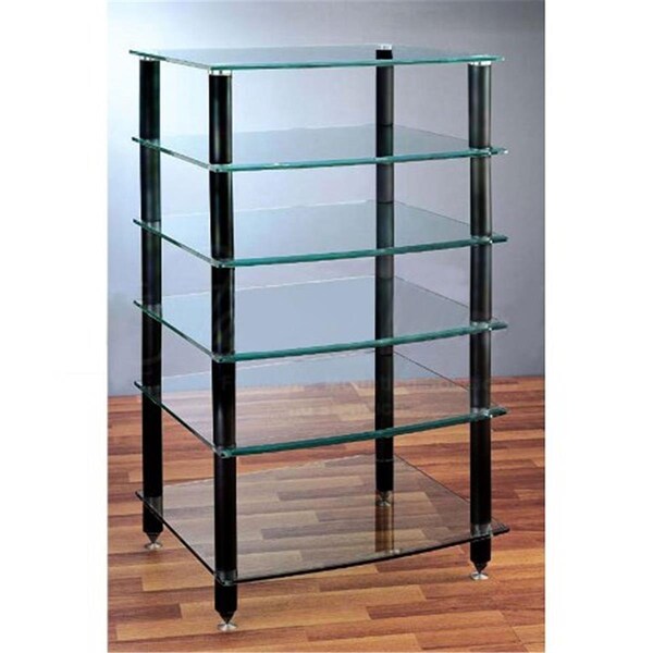 Vti Manufacturing VTI Manufacturing AGR406B 4 Black Poles 6 Glass Shelves AV Stand - AGR406B