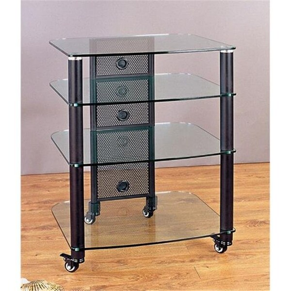 Vti Manufacturing VTI Manufacturing NGR404BW Black Poles 4 Clear Glass Shelves AV Stand - NGR404BW