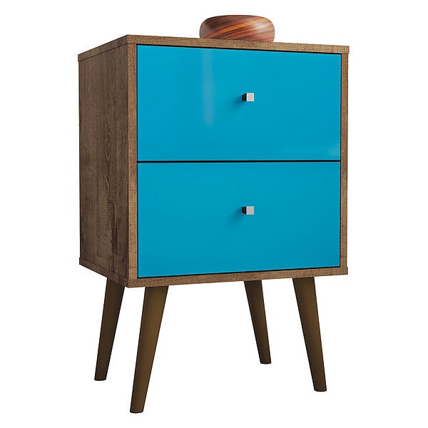 Manhattan Comfort Nightstand, Mid Century, Brown/Aqua - 204AMC93