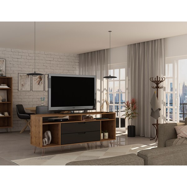 Manhattan Comfort Rockefeller 62.99 TV Stand, Nature and Textured Grey - 130GMC7