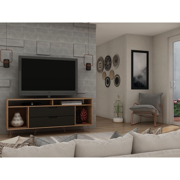 Manhattan Comfort Rockefeller 62.99 TV Stand, Nature and Textured Grey - 130GMC7