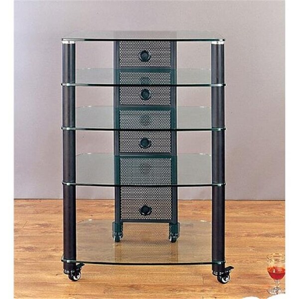 Vti Manufacturing VTI Manufacturing NGR405BW Black Poles 5 Clear Glass Shelves AV Stand - NGR405BW