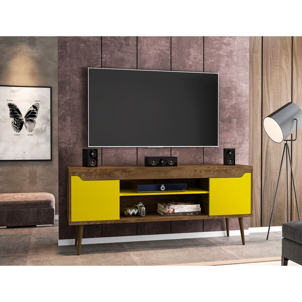 Manhattan Comfort Bradley 62.99 TV Stand, Rustic Brown and Yellow - 228BMC94