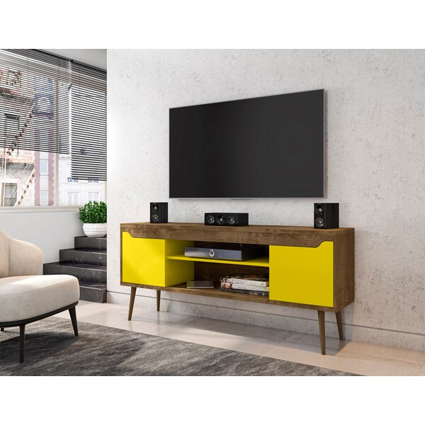 Manhattan Comfort Bradley 62.99 TV Stand, Rustic Brown and Yellow - 228BMC94