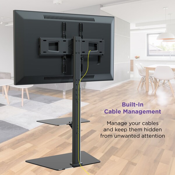 Promounts Modern Slim TV Stand with Mount for TVs 37 in. - 72 in. Up to 110 lbs with Tempered Glass Shelf - AFMSS6402