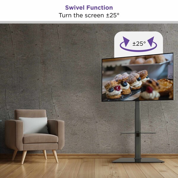 Promounts Modern Slim TV Stand with Mount for TVs 37 in. - 72 in. Up to 110 lbs with Tempered Glass Shelf - AFMSS6402