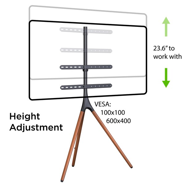 Promounts Artistic Wooden Tripod TV Stand with Mount for TVs 47 in. - 72 in. Up to 55 lbs - AFMSS6401