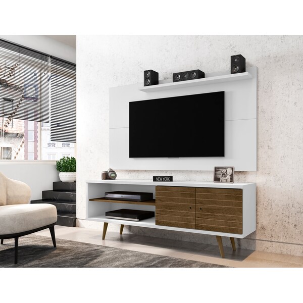 Manhattan Comfort TV Stand, Mid Century, Whitee, 62.99" - 201AMC69