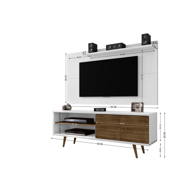 Manhattan Comfort TV Stand, Mid Century, Whitee, 62.99" - 201AMC69