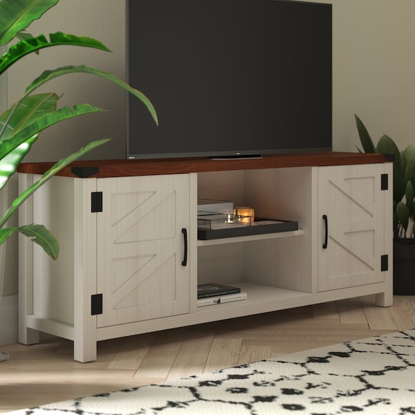 Flash Furniture White 59" Barn Door TV Stand Fits up to 65" TV's - GC-MBLK67-WH-GG