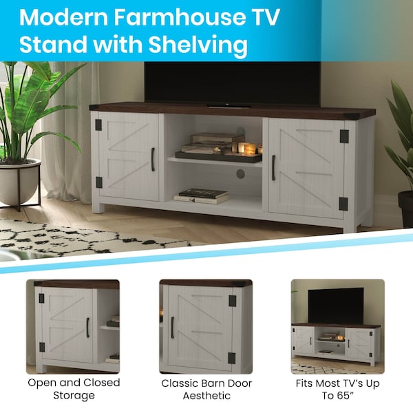 Flash Furniture White 59" Barn Door TV Stand Fits up to 65" TV's - GC-MBLK67-WH-GG