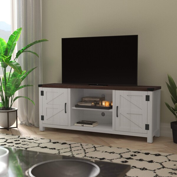 Flash Furniture White 59" Barn Door TV Stand Fits up to 65" TV's - GC-MBLK67-WH-GG