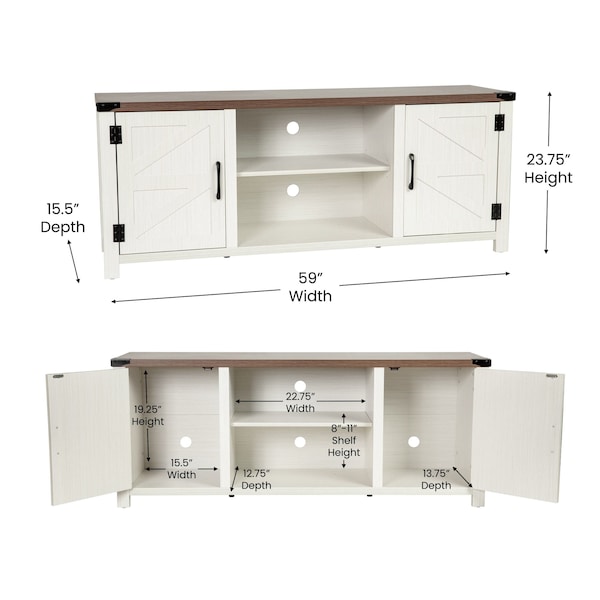 Flash Furniture White 59" Barn Door TV Stand Fits up to 65" TV's - GC-MBLK67-WH-GG