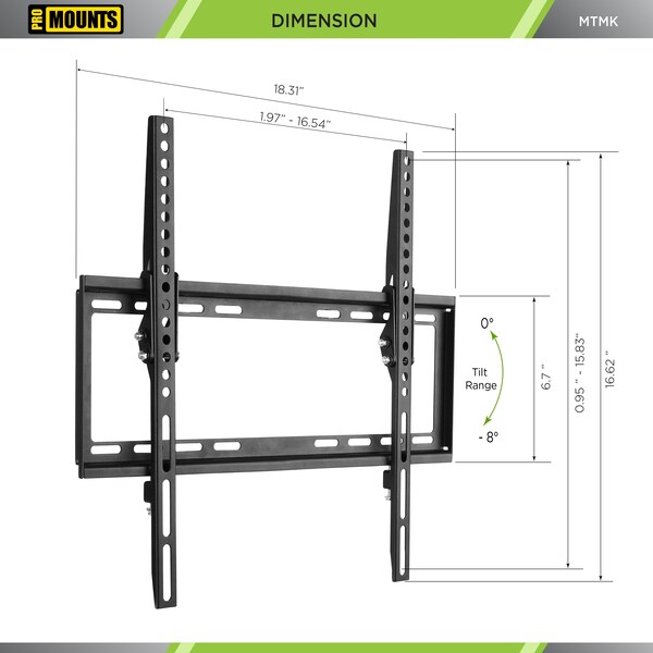 Promounts Tilt TV Wall Mount Kit for TVs 32 in. - 60 in. Up to 80 lbs - MTMK