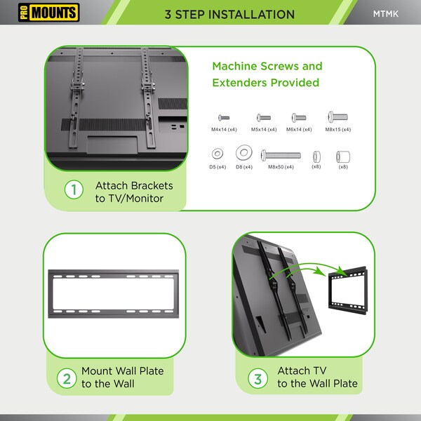 Promounts Tilt TV Wall Mount Kit for TVs 32 in. - 60 in. Up to 80 lbs - MTMK