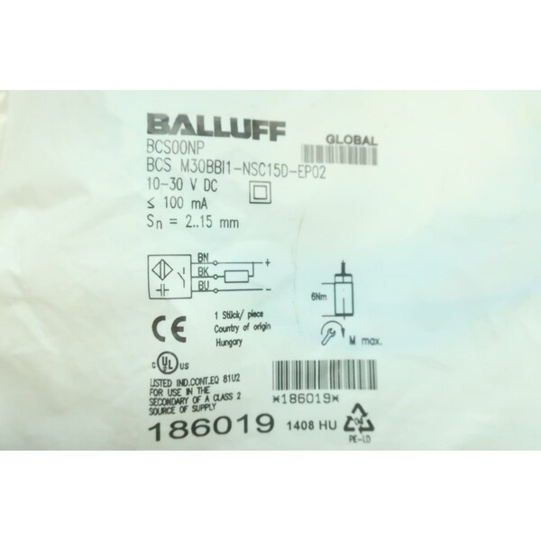 Sensor de proximidad Balluff BCS M30BBI1-NSC15D-EP02 10-30V-DC