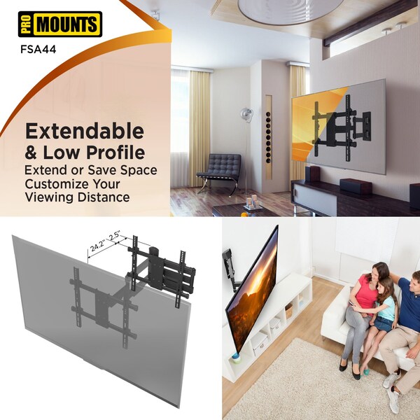 Promounts Full Motion TV Wall Mount for TVs 32 in. - 65 in. Up to 80 lbs - FSA44