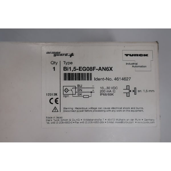 Sensor de proximidad Turck Bi1.5-Eg08F-An6X 10-30V-Dc - BI1.5-EG08F-AN6X