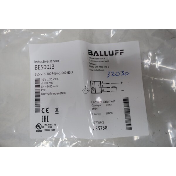 SENSOR DE PROXIMIDAD DE 10-30V-DC - BES00J3 BES 516-3007-E4-C-S49-00,3 de Balluff