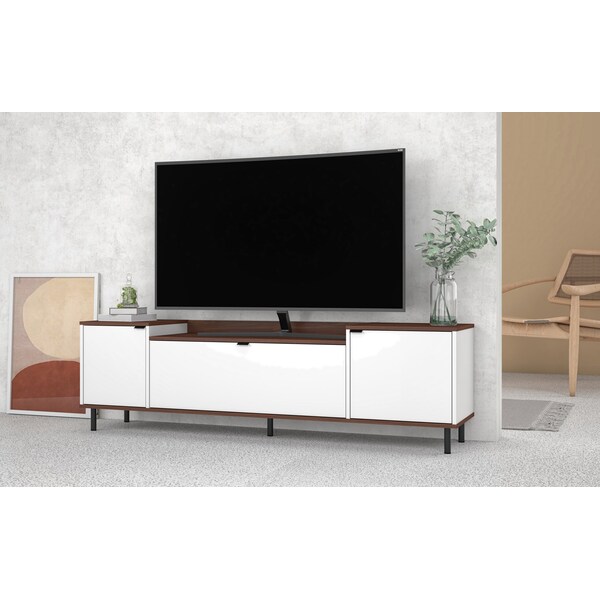 Manhattan Comfort Mosholu 66.93 TV Stand, White and Nut Brown - 304AMC227
