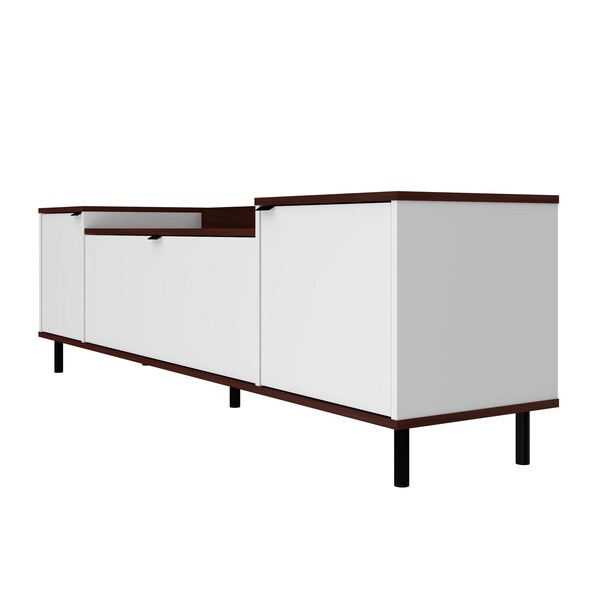 Manhattan Comfort Mosholu 66.93 TV Stand, White and Nut Brown - 304AMC227
