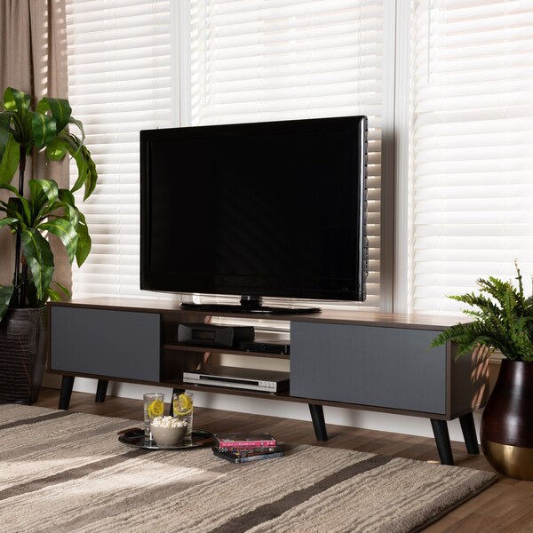 Baxton Studio Clapton Modern and Contemporary Multi-Tone Grey and Walnut Brown Finished Wood TV Stand - 179-11225-ZORO