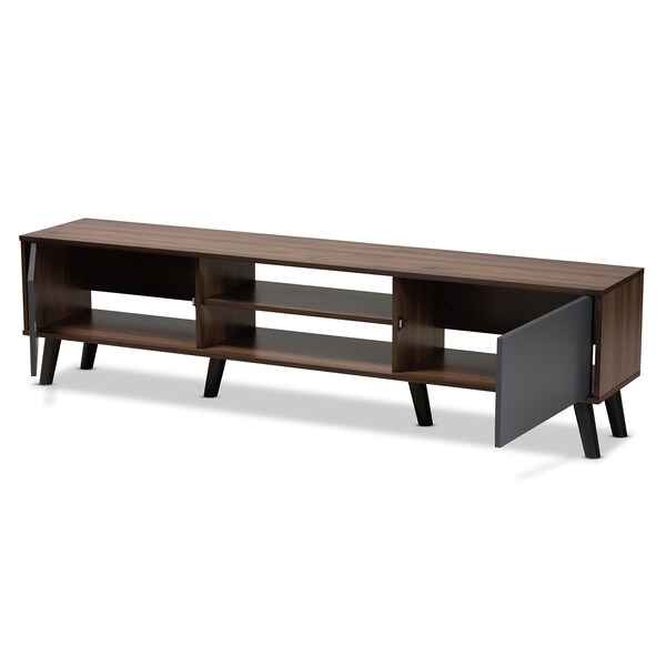 Baxton Studio Clapton Modern and Contemporary Multi-Tone Grey and Walnut Brown Finished Wood TV Stand - 179-11225-ZORO