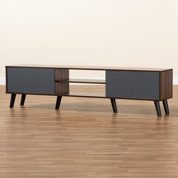 Baxton Studio Clapton Modern and Contemporary Multi-Tone Grey and Walnut Brown Finished Wood TV Stand - 179-11225-ZORO