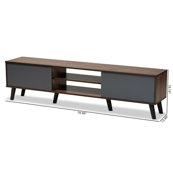 Baxton Studio Clapton Modern and Contemporary Multi-Tone Grey and Walnut Brown Finished Wood TV Stand - 179-11225-ZORO