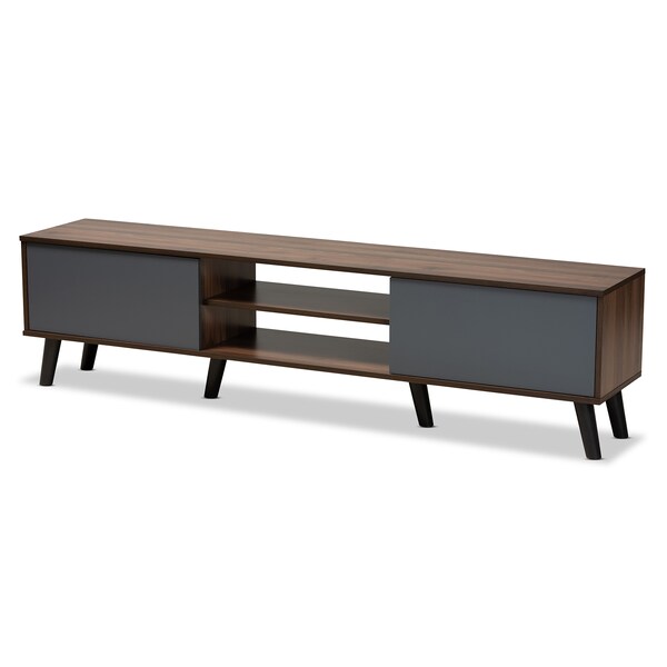 Baxton Studio Clapton Modern and Contemporary Multi-Tone Grey and Walnut Brown Finished Wood TV Stand - 179-11225-ZORO