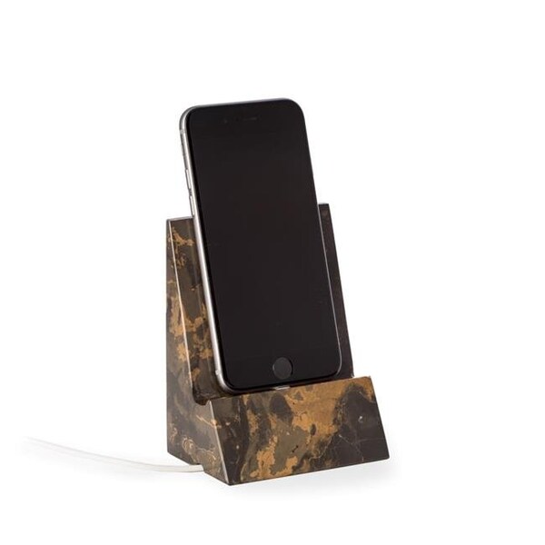 Bey Berk International Bey-Berk International D027 Tiger Eye Marble Desktop Tablet Cradle with a Pass-Thru Hole for Charging Cable - Brown - D027