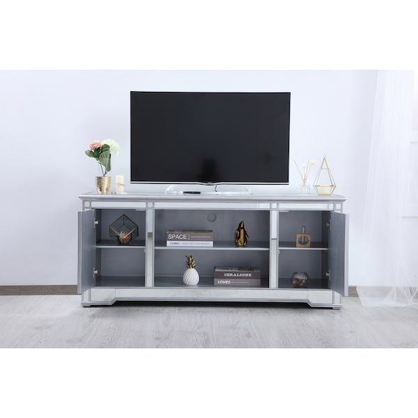 Elegant Decor 60 In. Mirrored Tv Stand In Antique Silver - MF601S