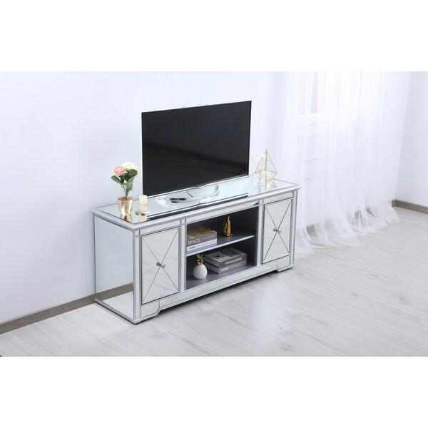 Elegant Decor 60 In. Mirrored Tv Stand In Antique Silver - MF601S