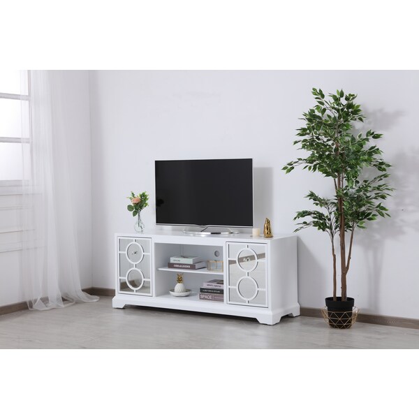 Elegant Decor 60 In. Mirrored Tv Stand In White, 677532 - MF801WH