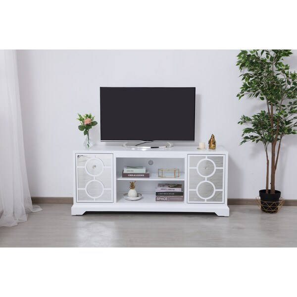 Elegant Decor 60 In. Mirrored Tv Stand In White, 677532 - MF801WH