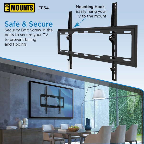 Promounts Flat TV Wall Mount for TVs 42 in. - 84 in. Up to 143 lbs - FF64