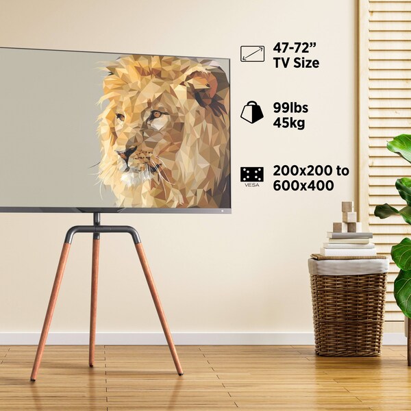 Promounts Artistic Wooden Easel TV Stand with Mount for TVs 47 in. - 72 in. Up to 99 lbs - AFMSS6404-02