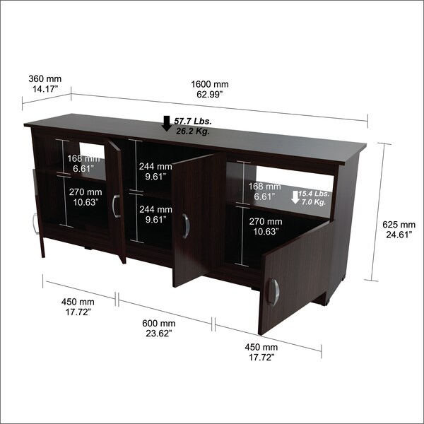 Inval TV Stand 63 in. W Espresso Fits TVs Up to 60 in. with Storage Doors - MTV-6719