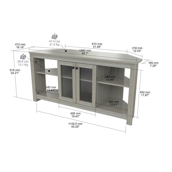 Inval Corner TV Stand 50 in. W Washed Oak Fits TVs Up to 60 in. with Adjustable Shelves - MTV-20019
