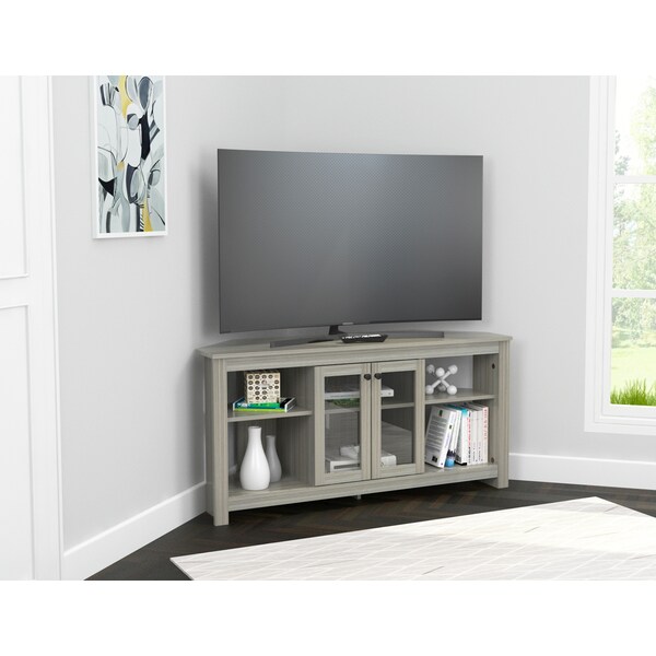 Inval Corner TV Stand 50 in. W Washed Oak Fits TVs Up to 60 in. with Adjustable Shelves - MTV-20019